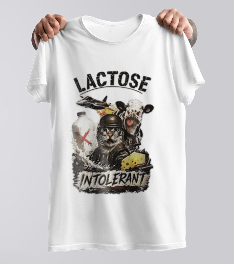 Lactose Intolerant Cat Soldier Cow Milk Cheese Jet T-Shirt