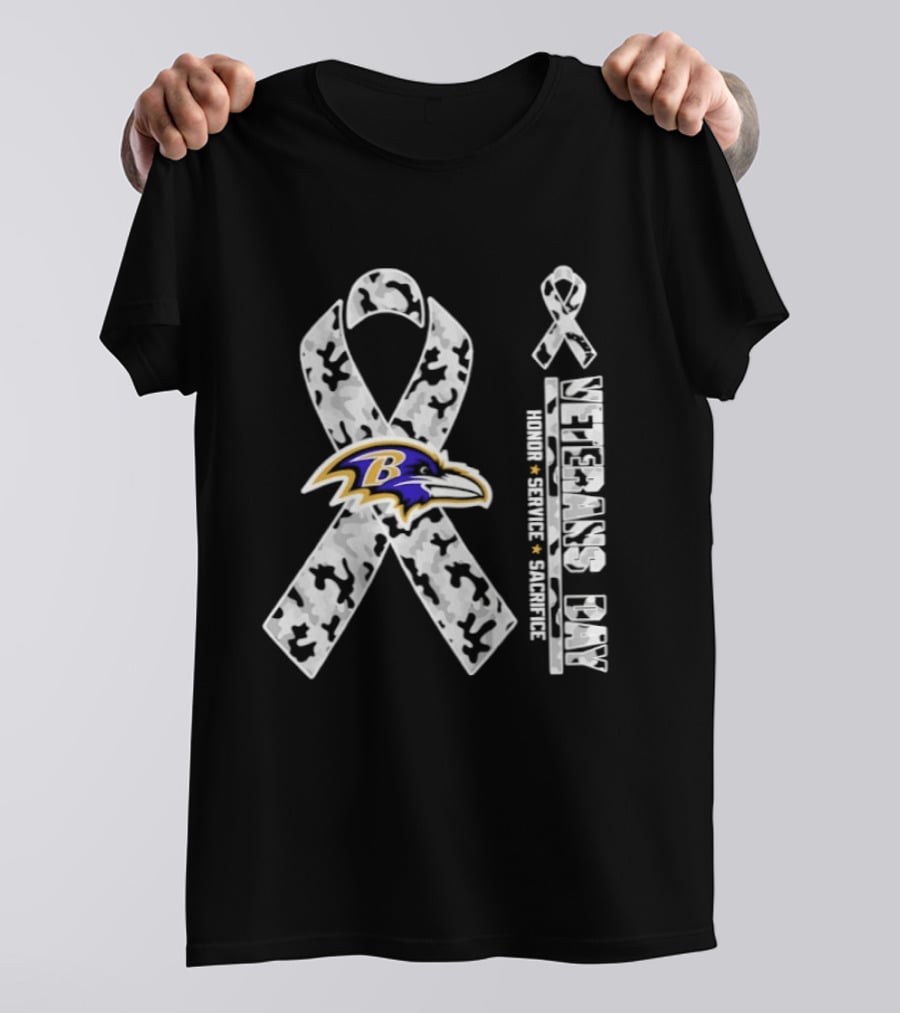 Baltimore Ravens Veterans Day 2026 Honor Service Sacrifice Camouflage Ribbon T-Shirt