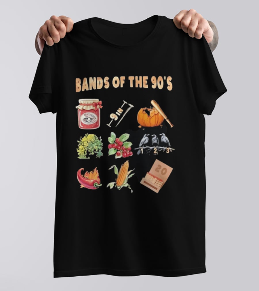 Bands Of The 90's Jar Corn Crows Matches Pumpkin 9in Chili Peppers Bush Berries T-Shirt