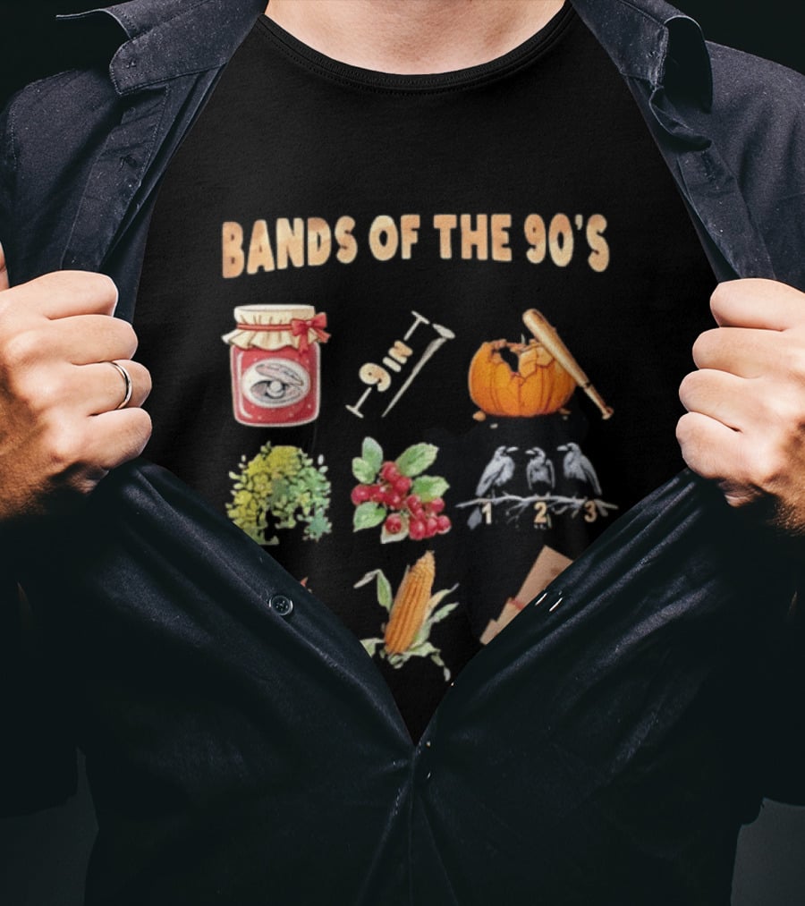 Bands Of The 90's Jar Corn Crows Matches Pumpkin 9in Chili Peppers Bush Berries T-Shirt