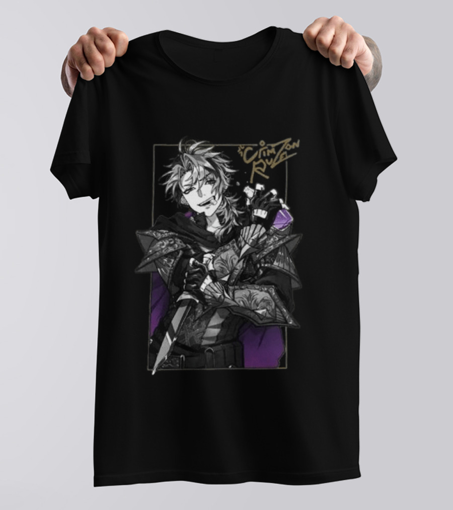 Gamer Supps Store Crimzon Ruze Medieval Warrior Character With Sword And Intricate Armor T-Shirt