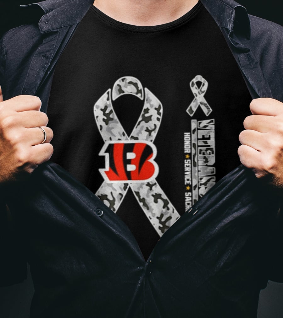 Cincinnati Bengals Veterans Day 2026 Honor Service Sacrifice Camouflage Ribbon T-Shirt