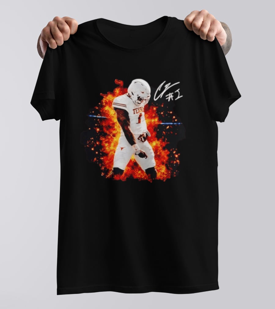 Colin Simmons Texas Longhorns Football Flames And Signature T-Shirt