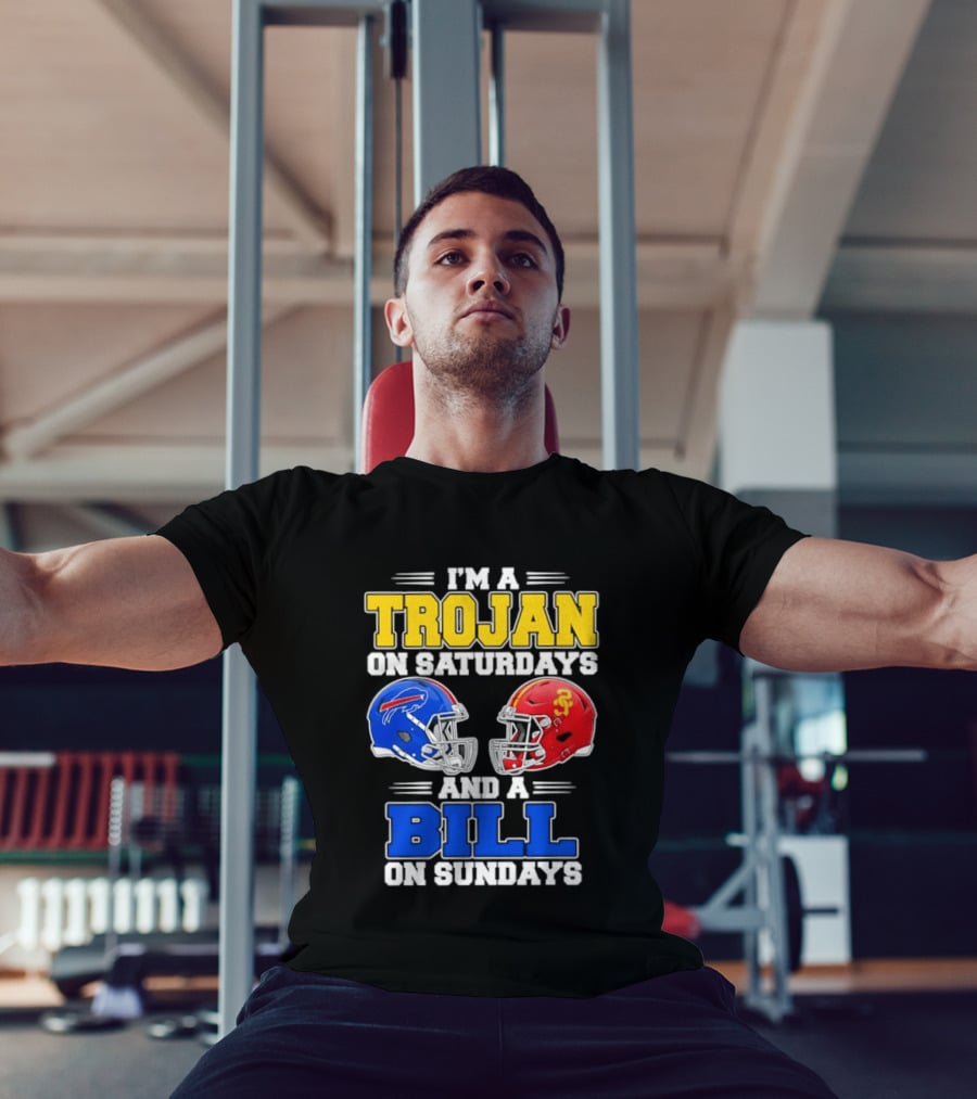 I'm A Trojan On Saturdays And A Bill On Sundays USC And Buffalo Football Helmets T-Shirt