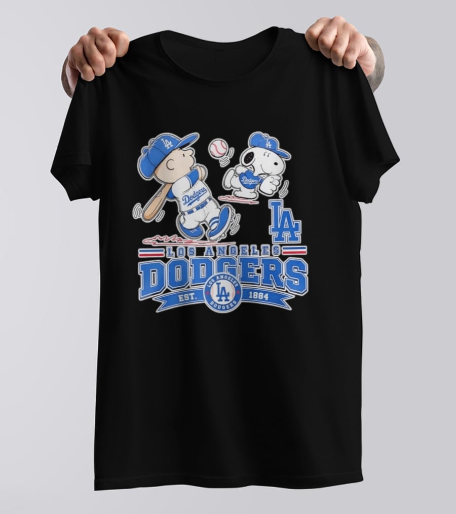 Peanuts Charlie Brown Snoopy Los Angeles Dodgers Baseball Est 1884 T-Shirt