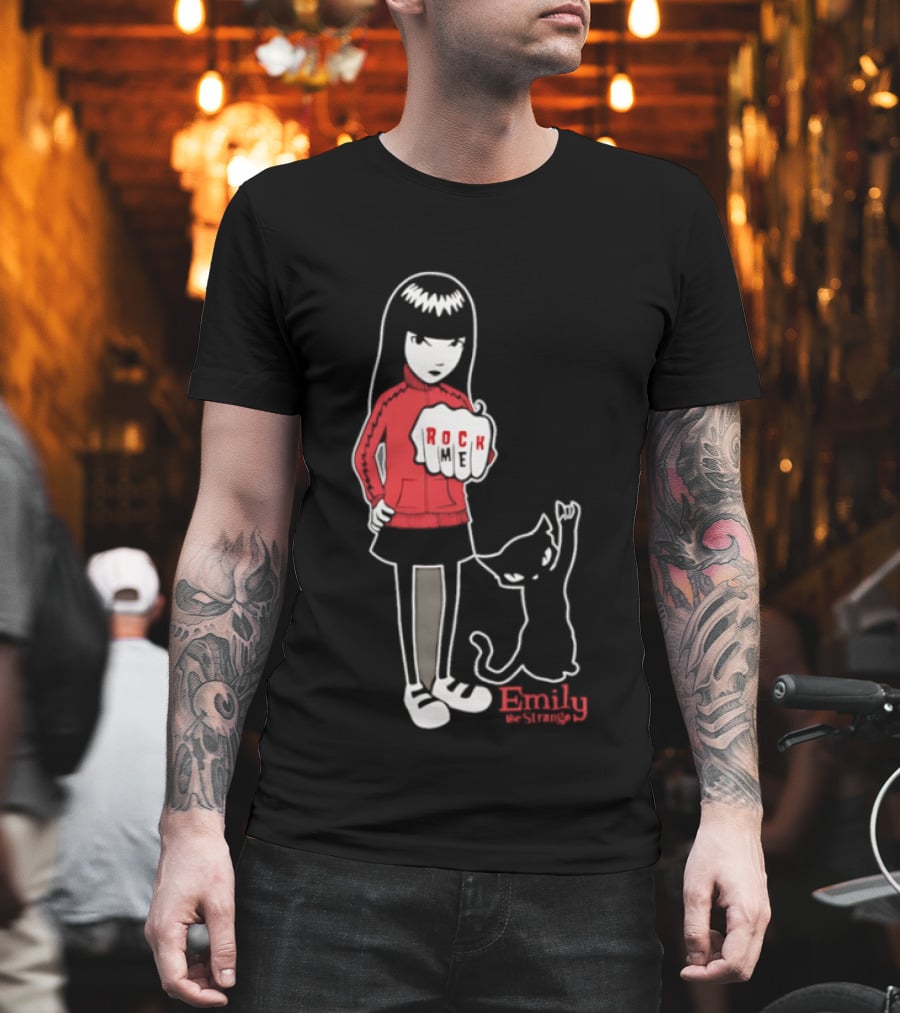 Rock Me Emily The Strange Iconic Character With Red And Cat T-Shirt