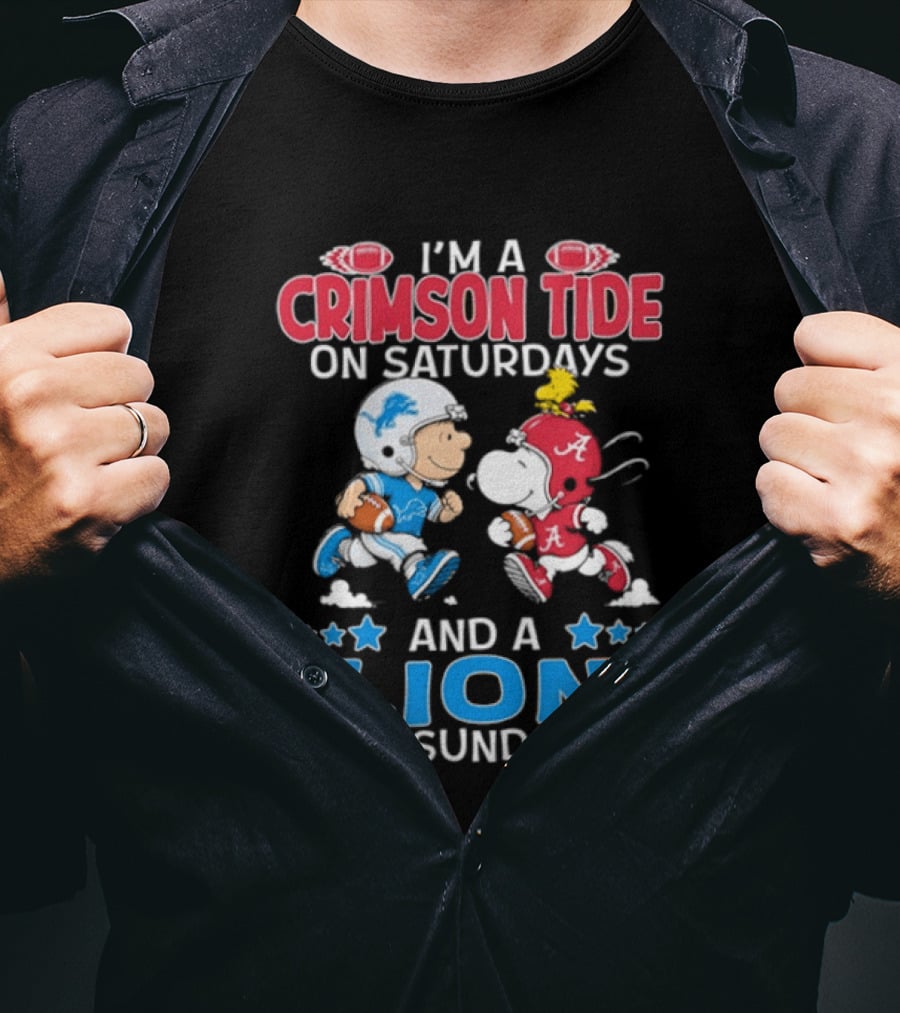I'm A Crimson Tide On Saturdays And A Lion On Sundays Snoopy And Charlie Brown Football T-Shirt