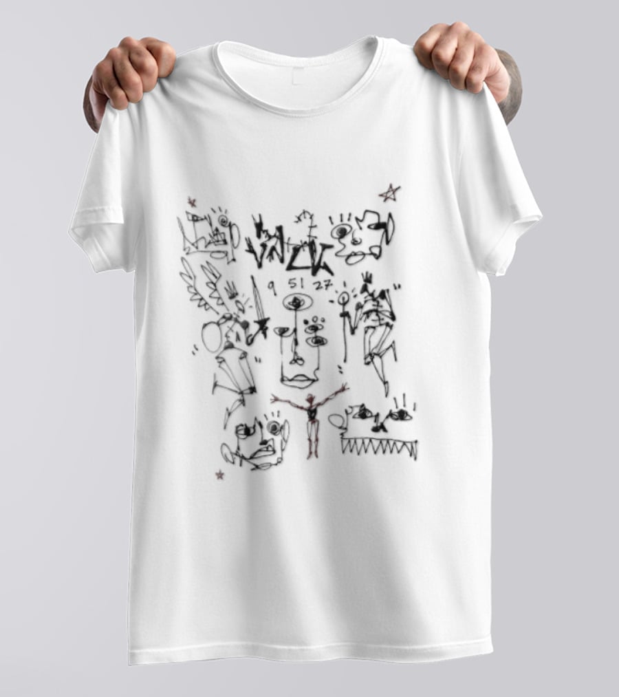 Scribble Figures Faces Stars Abstract Drawing T-Shirt