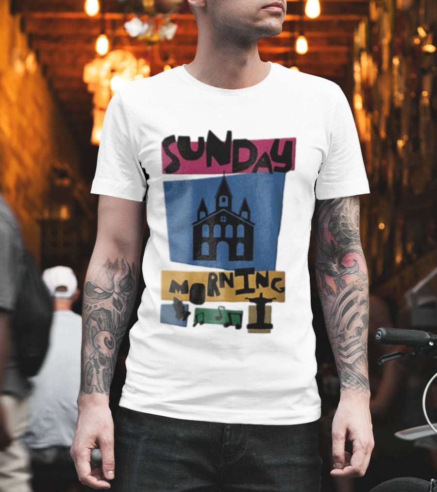Sunday Morning Church Building Praying Hands Musical Notes Christ The Redeemer T-Shirt