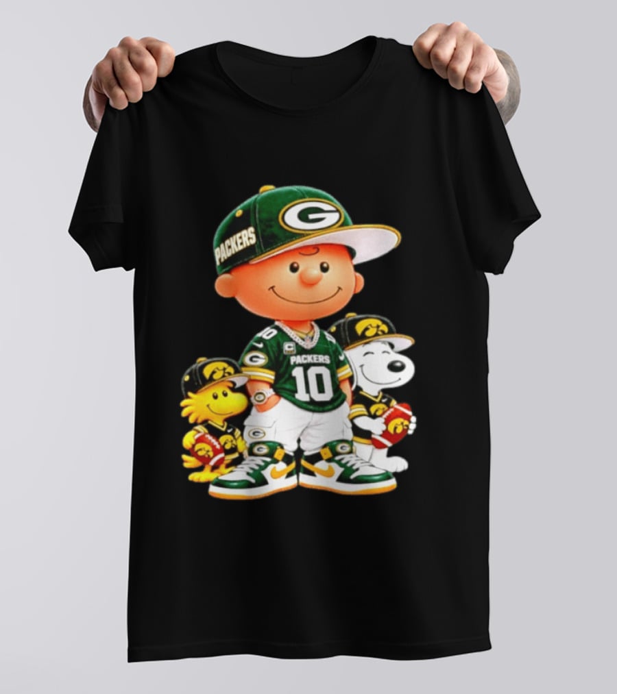 Charlie Brown Snoopy Woodstock Green Bay Packers 10 Jersey Football Fan T-Shirt