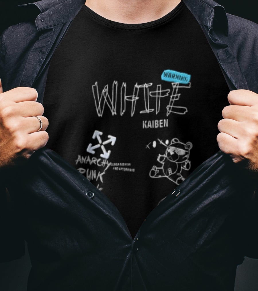 Kaiben White Cartoon Bear With Arrow Symbols And Blue Tape T-Shirt