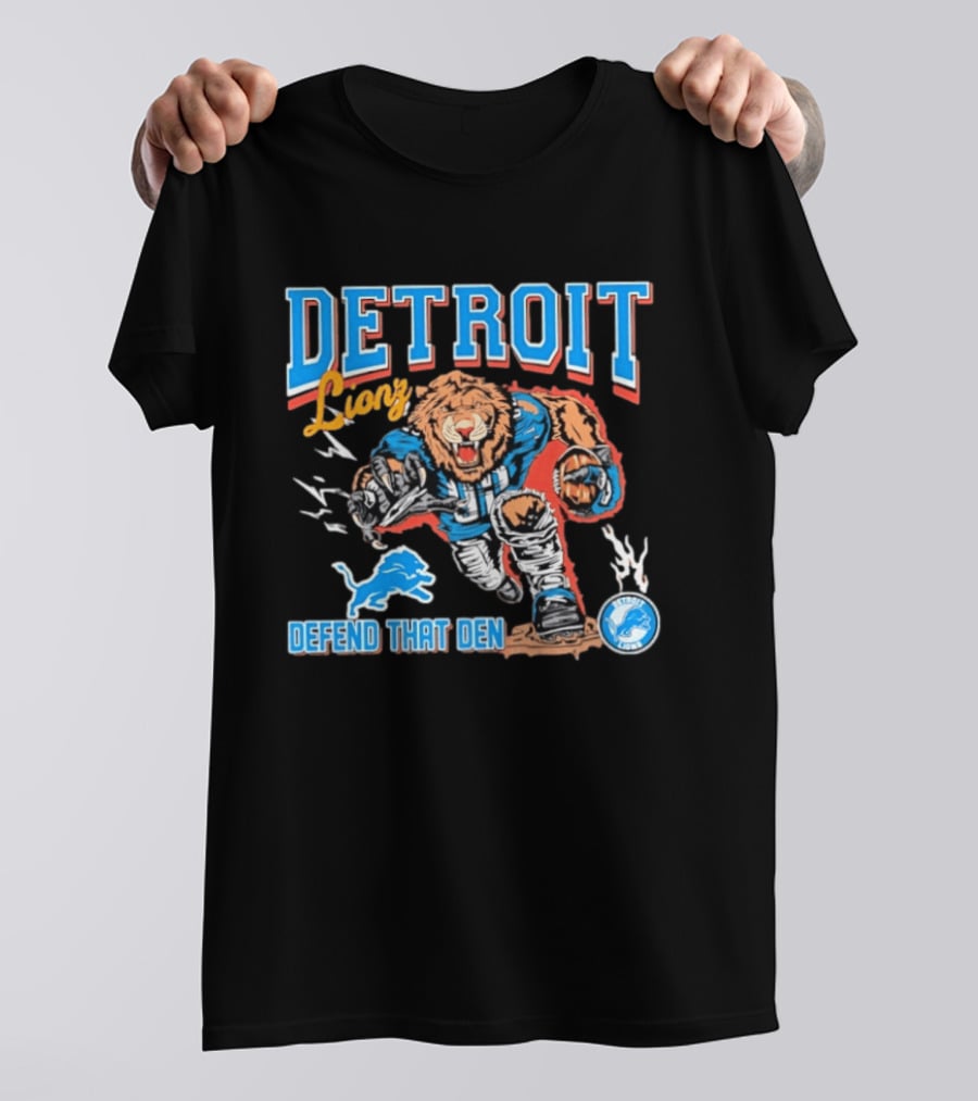 Detroit Lions Defend That Den Football Mascot Roaring Lion Action T-Shirt