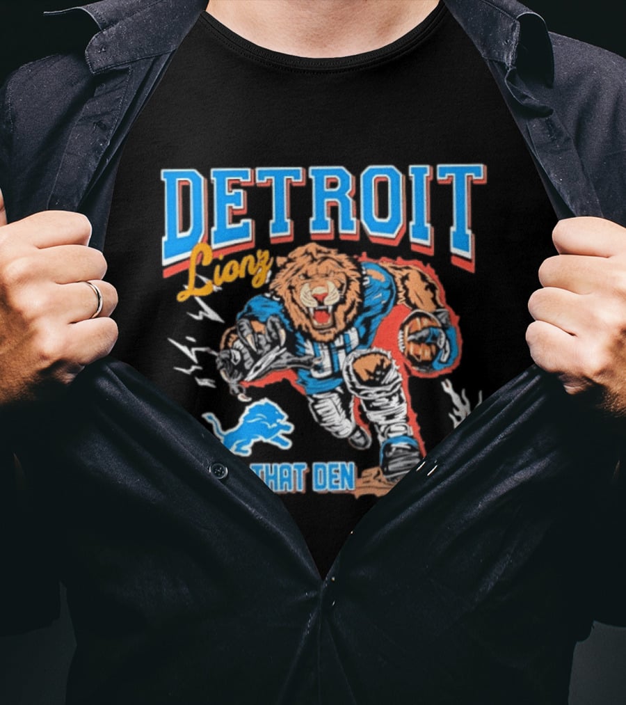 Detroit Lions Defend That Den Football Mascot Roaring Lion Action T-Shirt