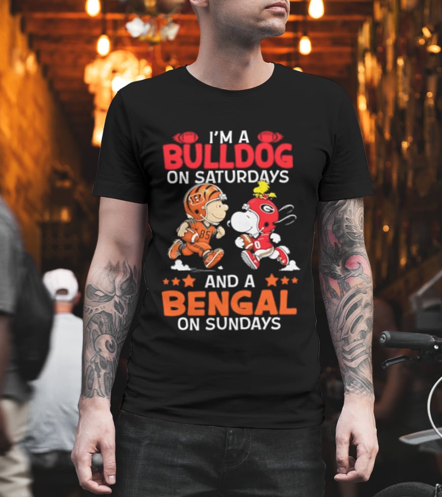 I'm A Bulldog On Saturdays And A Bengal On Sundays Snoopy Charlie Brown T-Shirt