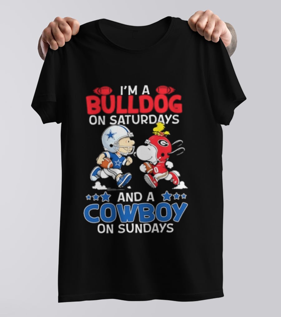 Snoopy And Charlie Brown Bulldog Saturdays Cowboy Sundays T-Shirt