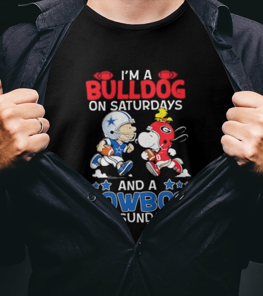 Snoopy And Charlie Brown Bulldog Saturdays Cowboy Sundays T-Shirt