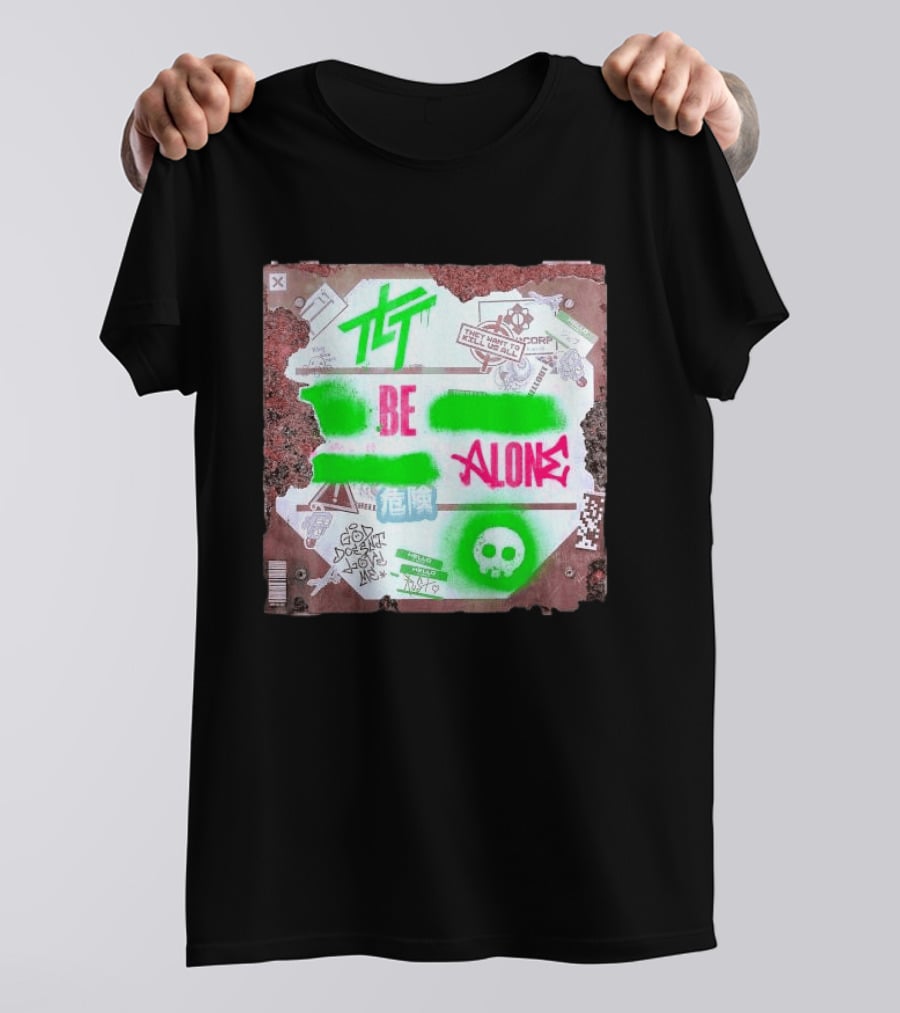The Living Tombstone Be Alone Graffiti Skull Hazard Neon T-Shirt