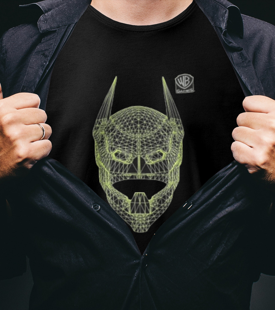WB Games Neon Green Wireframe Batman Mask T-Shirt