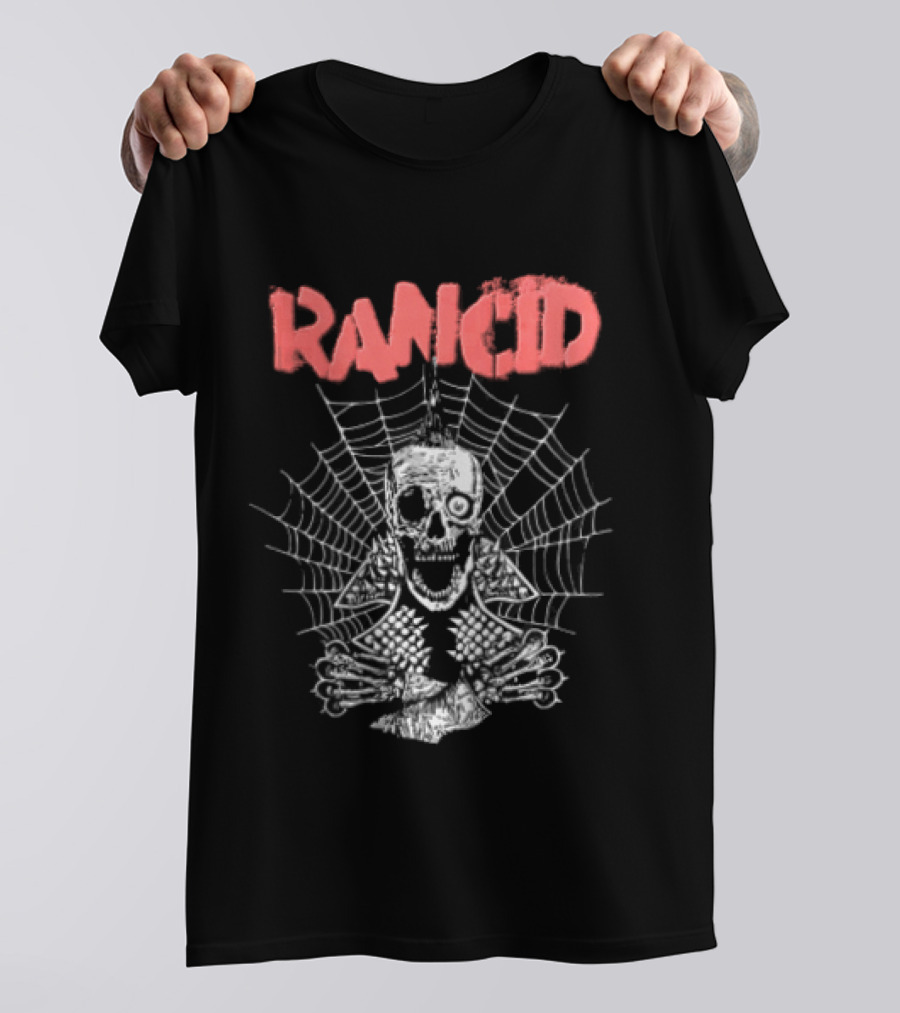 Rancid Punk Skull Spider Web Mohawk Studded Jacket T-Shirt