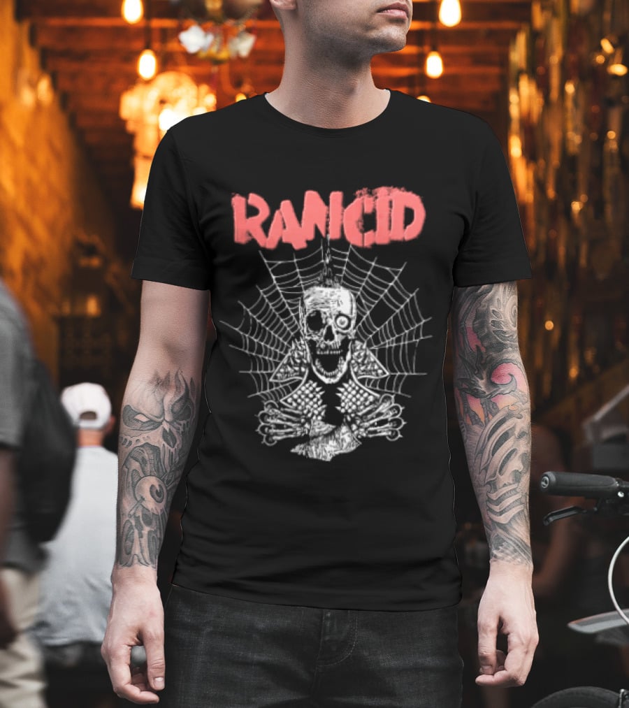 Rancid Punk Skull Spider Web Mohawk Studded Jacket T-Shirt