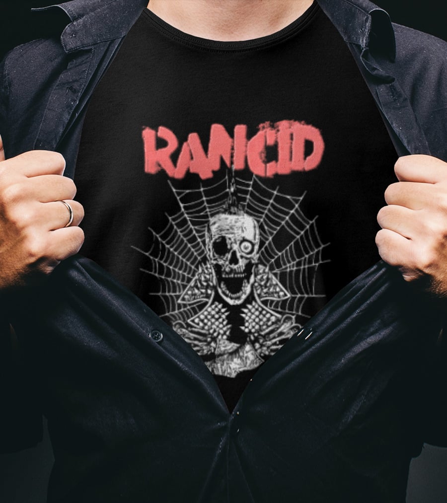 Rancid Punk Skull Spider Web Mohawk Studded Jacket T-Shirt