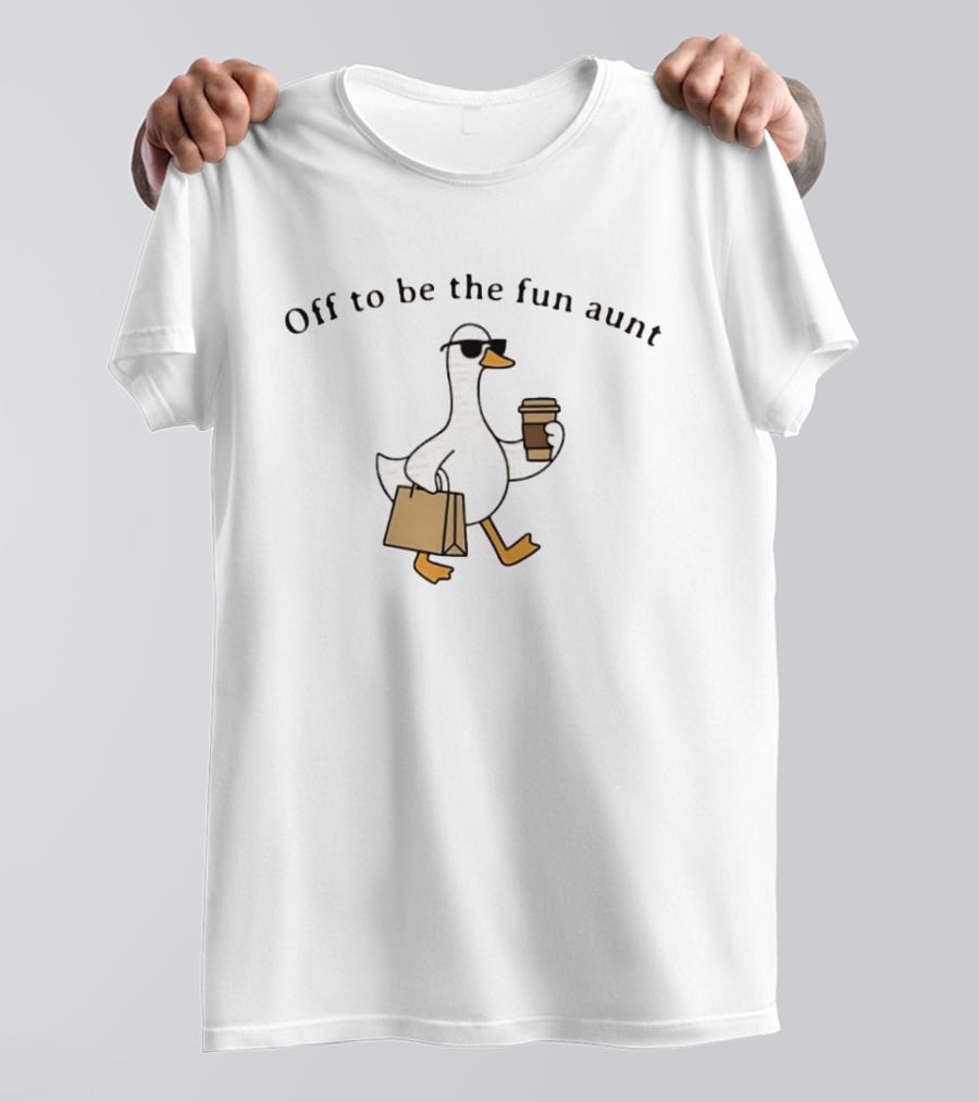 Off To Be The Fun Aunt Duck Coffee Shopping T-Shirt