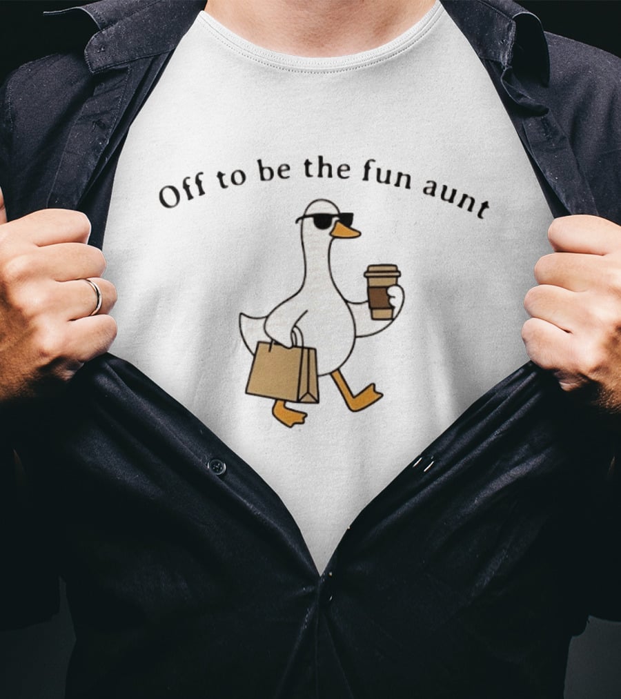 Off To Be The Fun Aunt Duck Coffee Shopping T-Shirt