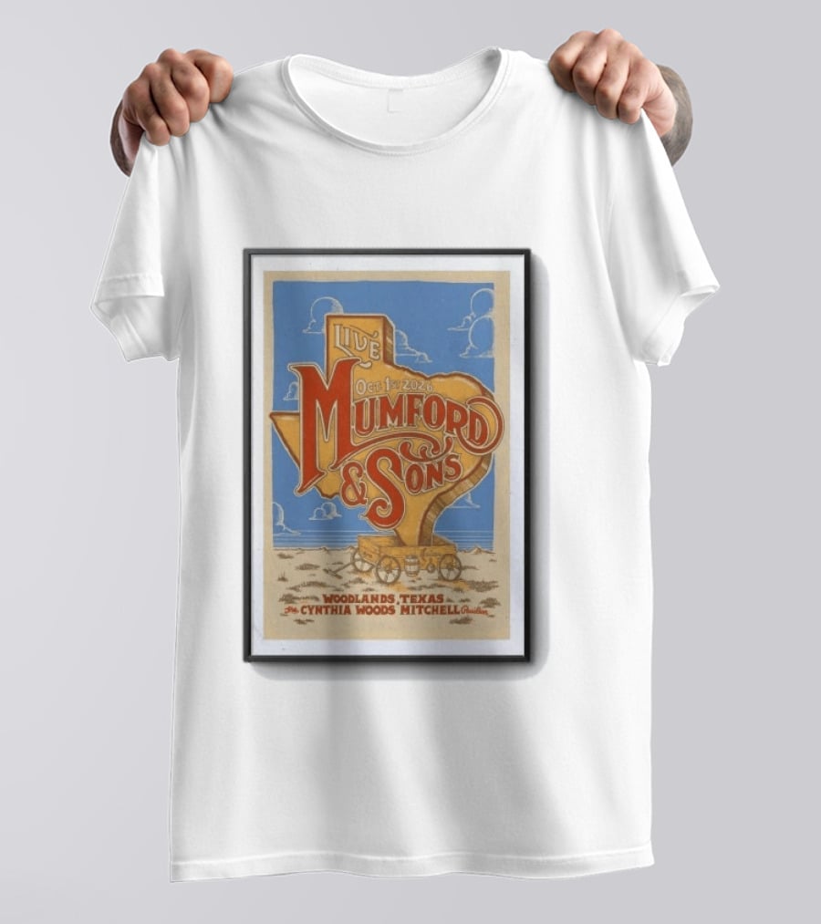Live Mumford And Sons October 1st 2026 Woodlands Texas Cynthia Woods Mitchell Pavilion T-Shirt