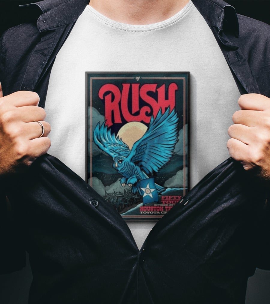 RUSH Houston Texas 10 1 2026 Owl Moon Toyota Center Fifty Tour T-Shirt