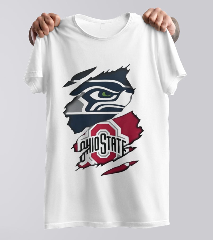Seattle Seahawks Ohio State Buckeyes Distressed Logo Fusion T-Shirt