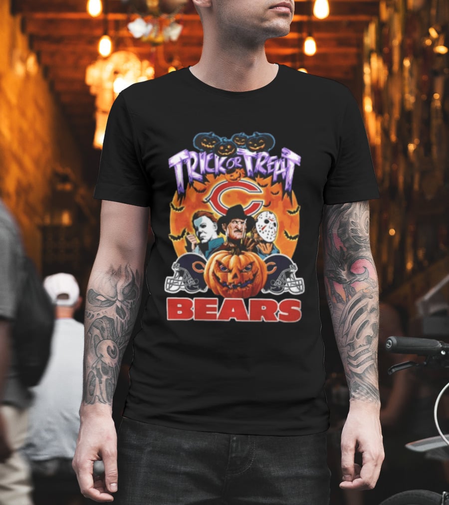 Chicago Bears Trick Or Treat Halloween Horror Icons Pumpkin T-Shirt