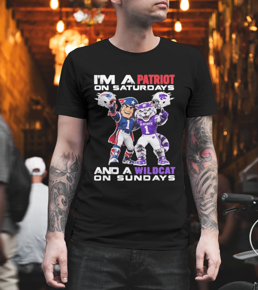 I'm A Patriot On Saturdays And A Wildcat On Sundays K State Football Patriots Wildcat Mascots T-Shirt