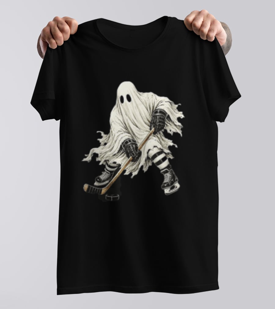Halloween Ghost Playing Ice Hockey Costume Fun T-Shirt