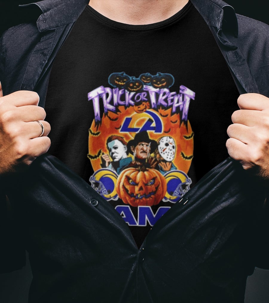 Los Angeles Rams Halloween Trick Or Treat Horror Pumpkin Football T-Shirt