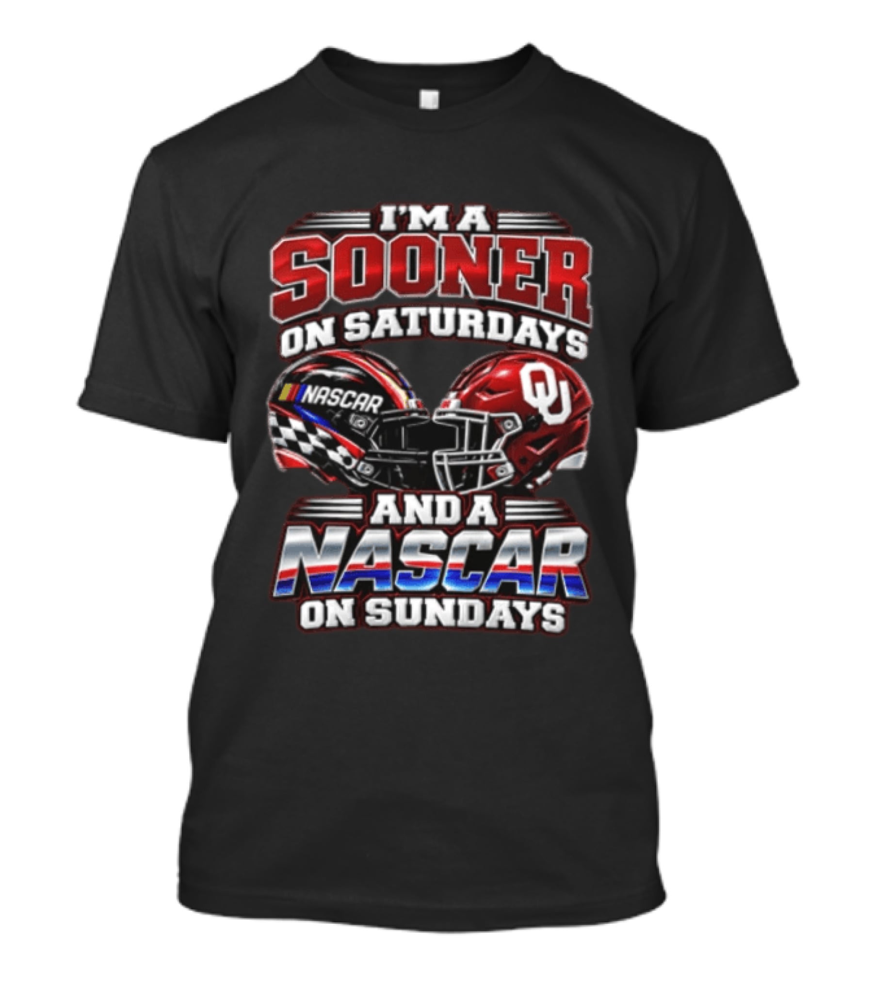 Oklahoma Sooners NASCAR Saturdays Sundays Helmet Racing Fan T-Shirt
