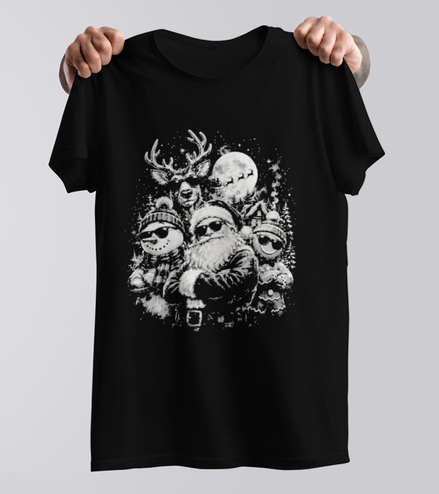Santa Claus Reindeer Snowman Gingerbread Man Christmas Holidays Moon T-Shirt
