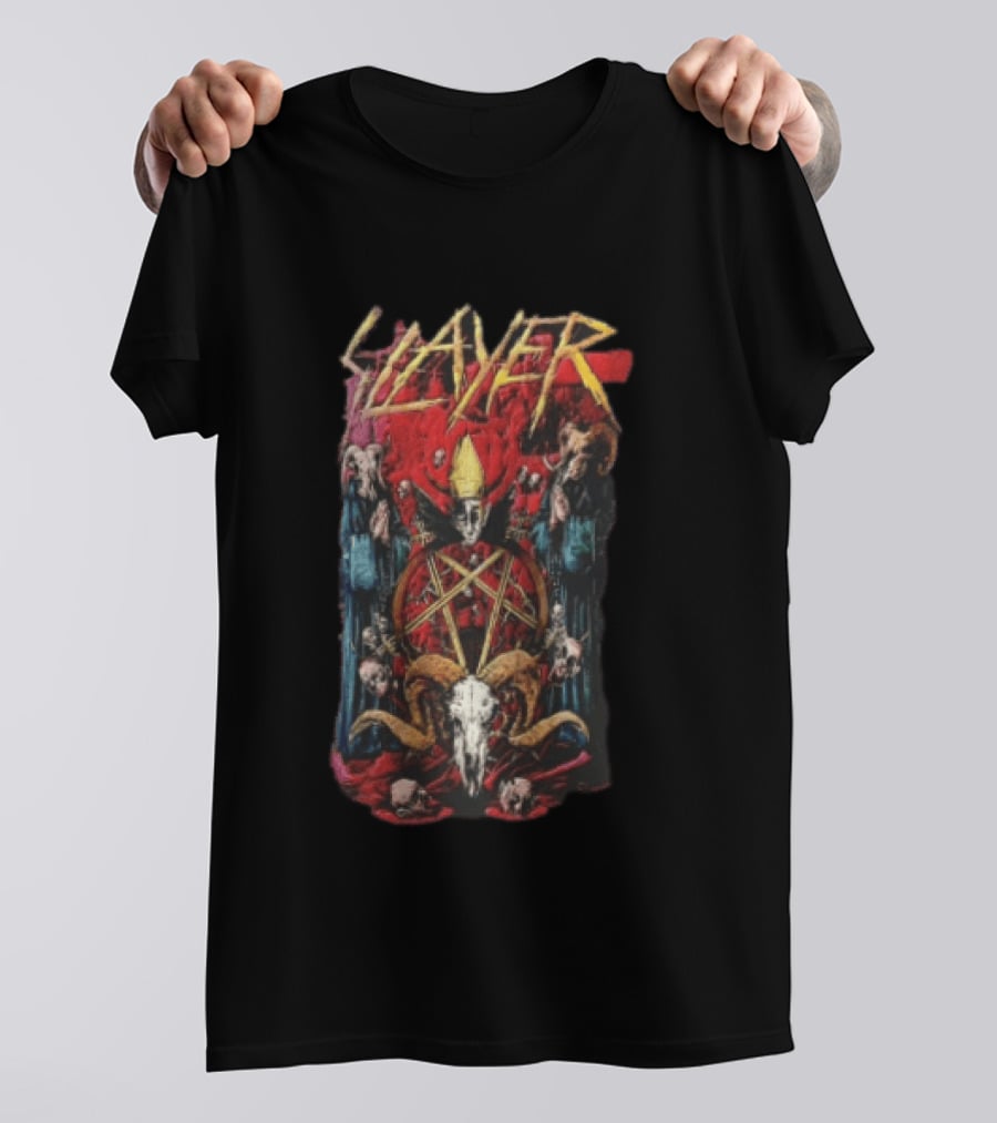 Slayer Pentagram Skull Satanic Red Cloak Goat Horns T-Shirt