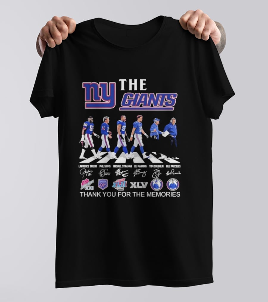 The New York Giants Thank You For The Memories Road Abbey Signatures T-Shirt