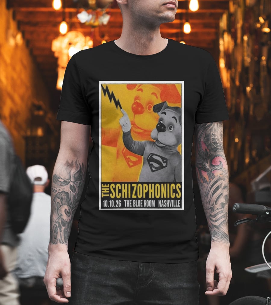 The Schizophonics The Blue Room Nashville 10.10.26 Concert Superman Dog Image T-Shirt