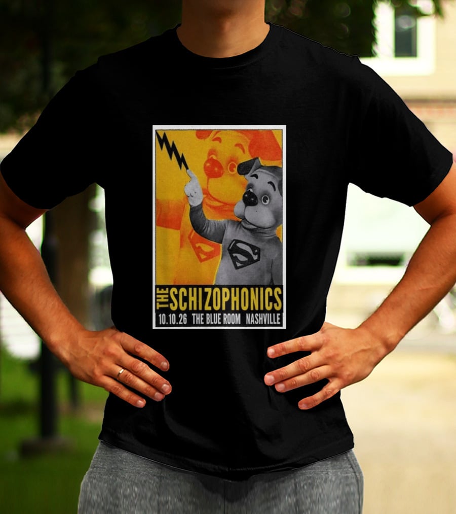 The Schizophonics The Blue Room Nashville 10.10.26 Concert Superman Dog Image T-Shirt