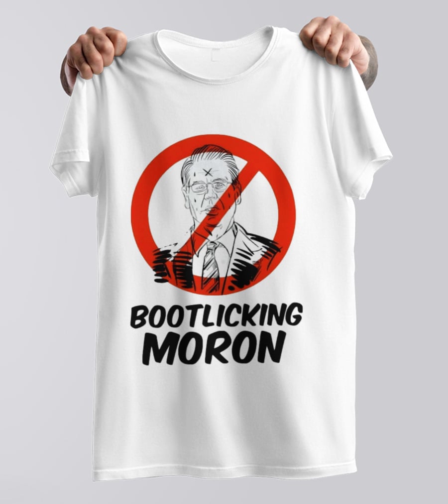 Bootlicking Moron Political Caricature Red Circle X Through Figure T-Shirt