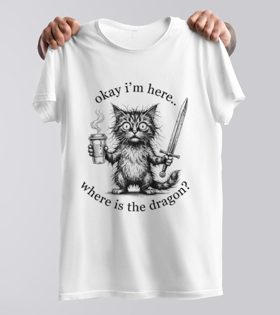 Okay I'm Here Where Is The Dragon Cat With Sword And Torch T-Shirt