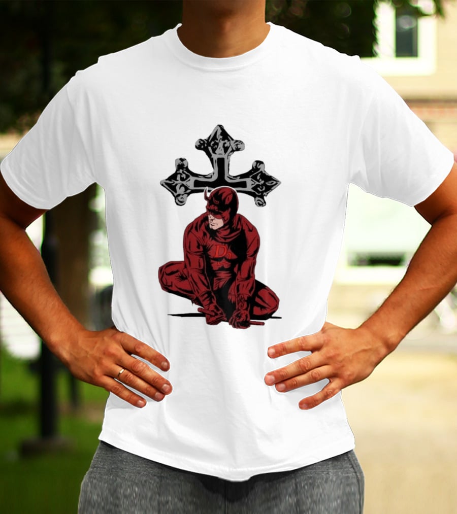 Daredevil Crouching Matt Murdock With Cross Marvel T-Shirt