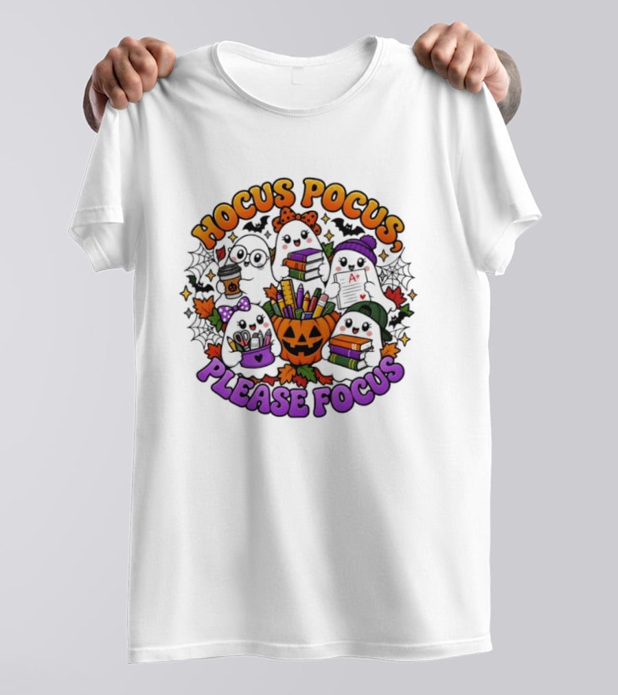 Hocus Pocus Please Focus Halloween Ghost Students T-Shirt