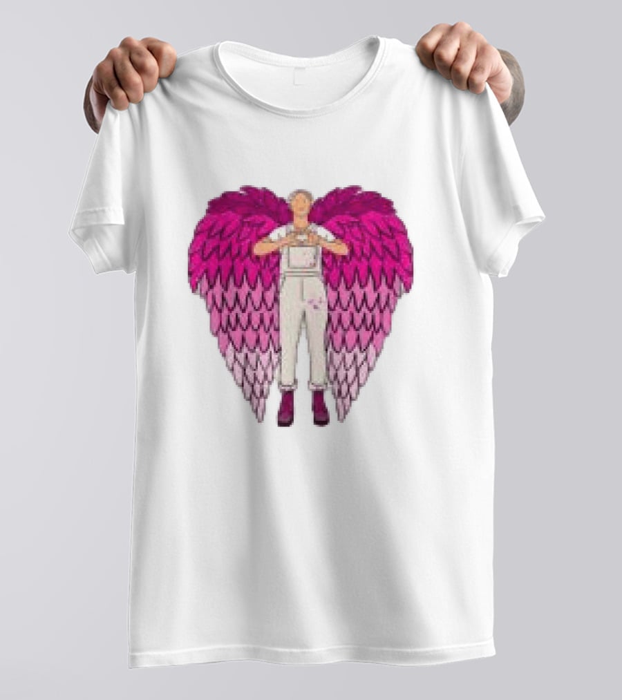 Plumes Store White Pink Winged Figure Overalls T-Shirt