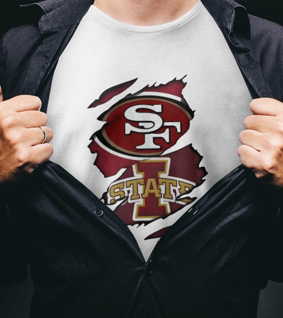 San Francisco 49ers Iowa State Cyclones Distressed Logo Fusion T-Shirt