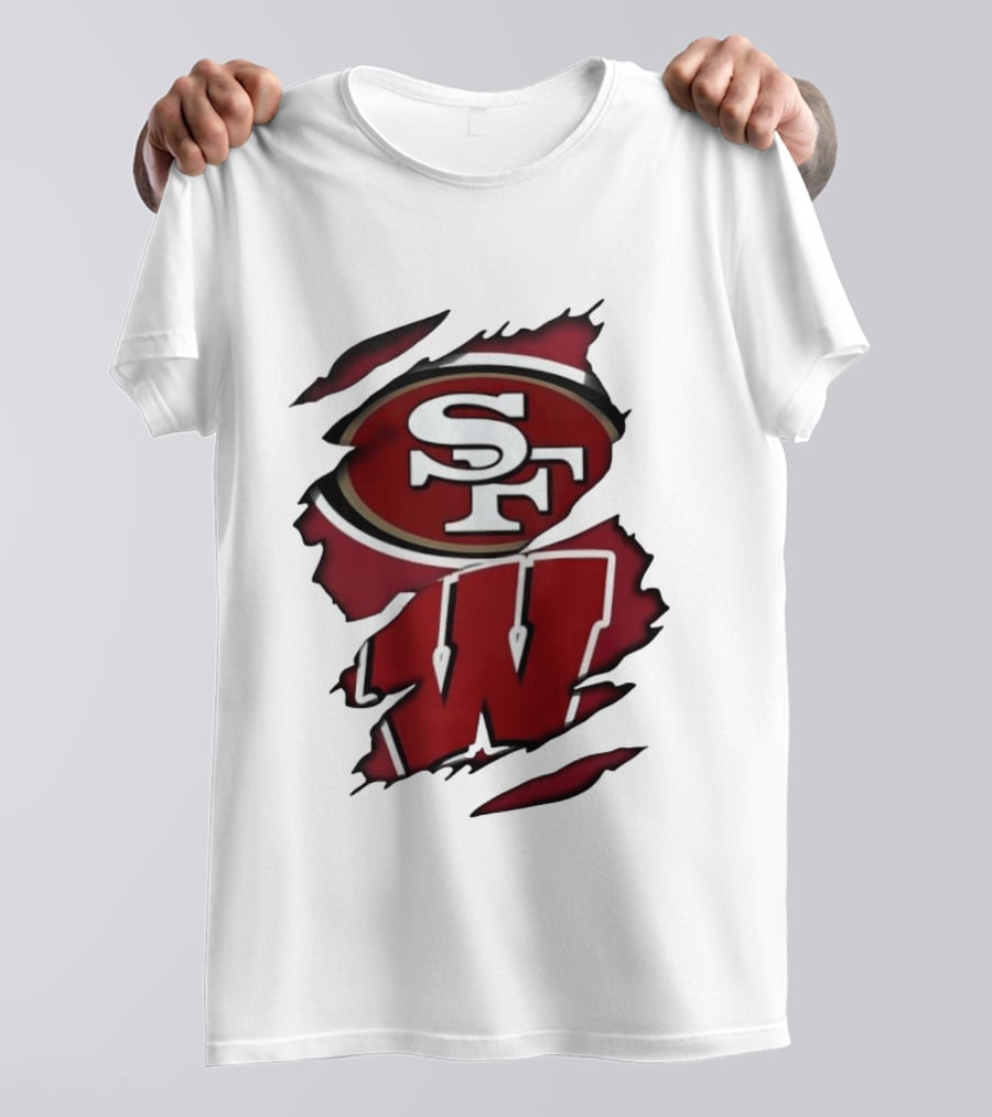 San Francisco 49ers SF And Wisconsin Badgers W Ripped Effect T-Shirt
