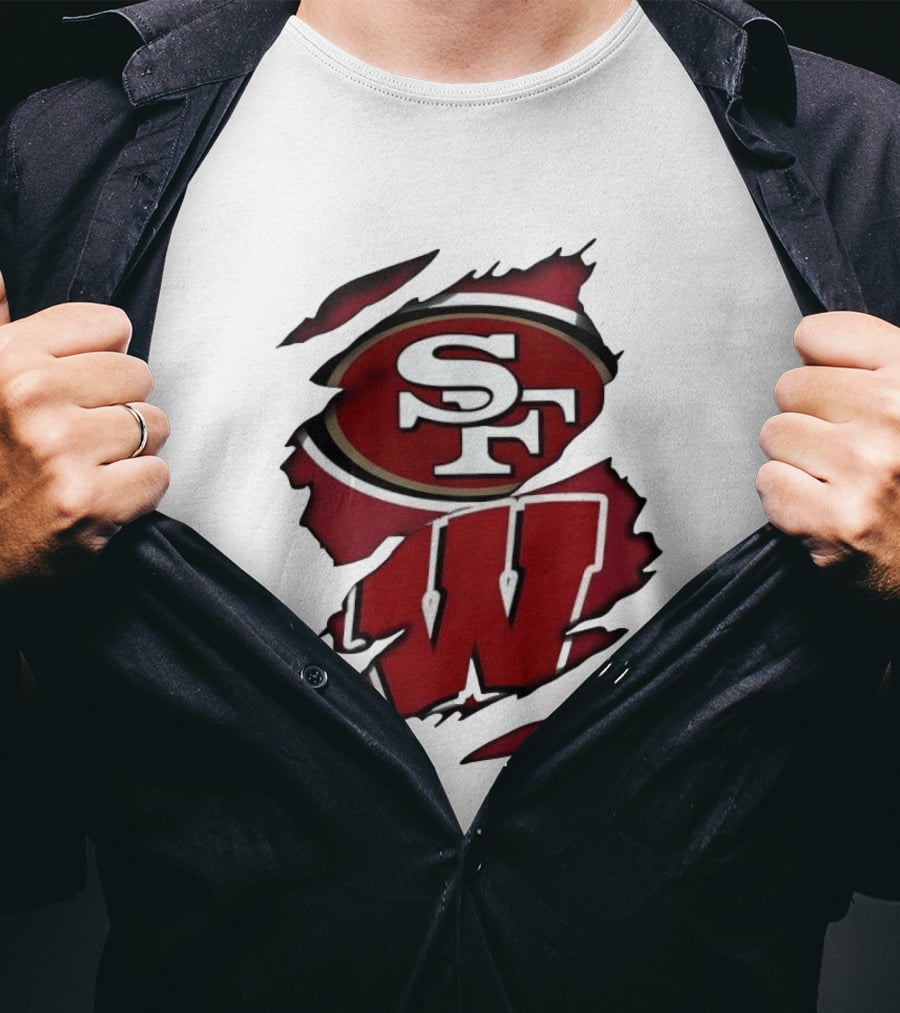 San Francisco 49ers SF And Wisconsin Badgers W Ripped Effect T-Shirt