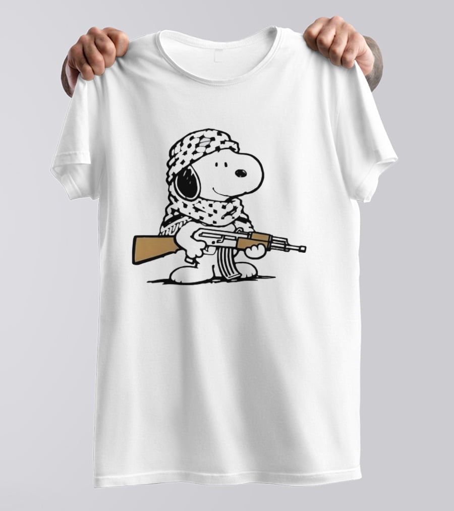 Snoopy Keffiyeh Assault Rifle Iconic Cartoon Character With Cultural Symbolism T-Shirt