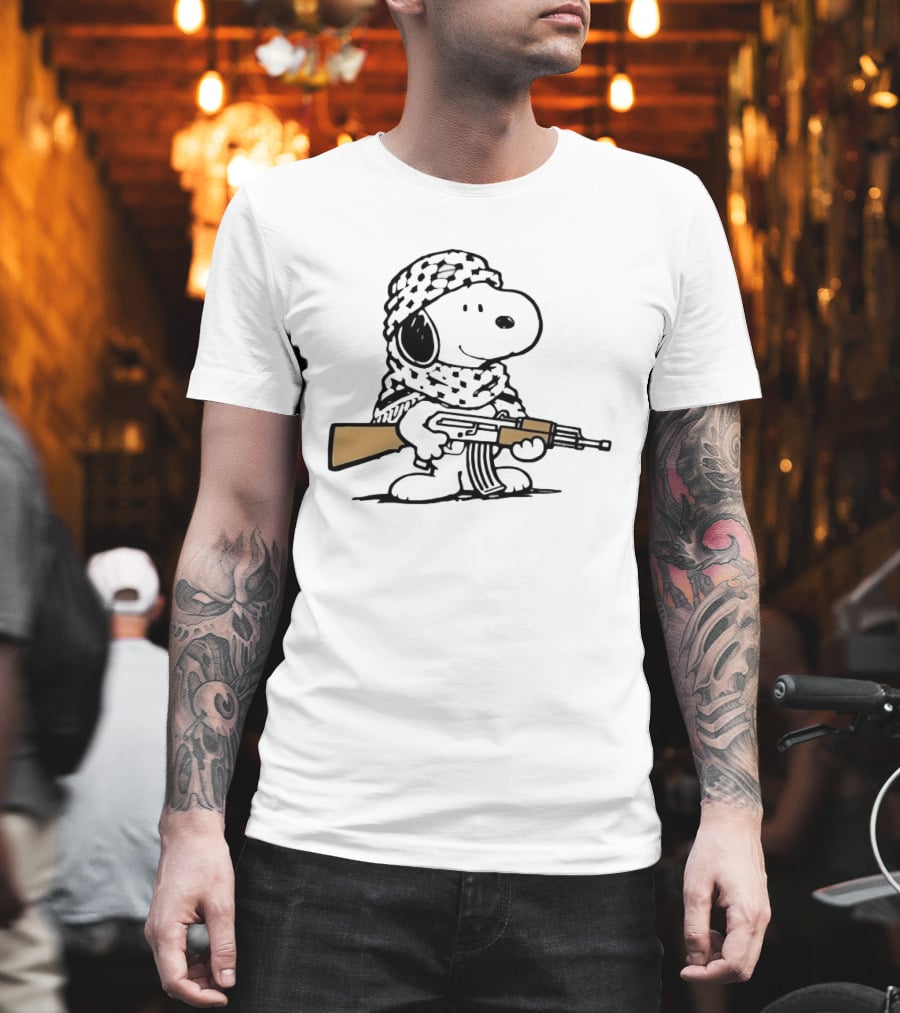 Snoopy Keffiyeh Assault Rifle Iconic Cartoon Character With Cultural Symbolism T-Shirt